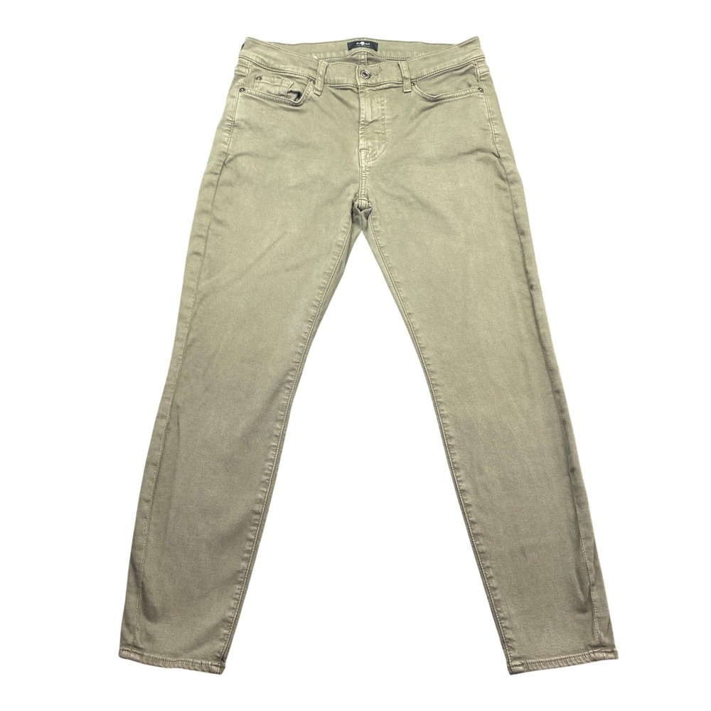 7 For All Mankind The Ankle Skinny Jeans Olive Green Size 30 Stretch Pants